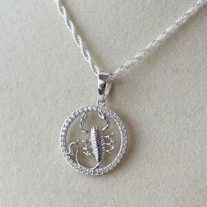 925 Sterling Silver Moissanite Scorpio Zodiac Sign Necklace Scorpion Pendant